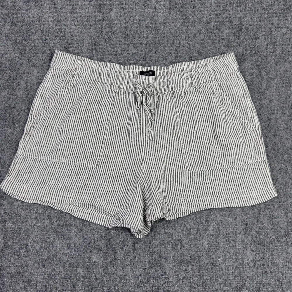 J.Crew Shorts M Black White Linen Blend Striped Coastal Minimalist Vacation Boho